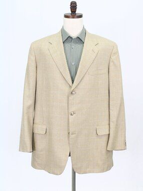 Tom James 48L Beige Blazer Sport Coat Jacket 3-Button Check M517